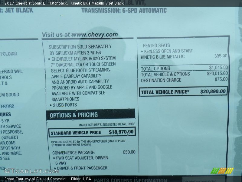 Kinetic Blue Metallic / Jet Black 2017 Chevrolet Sonic LT Hatchback