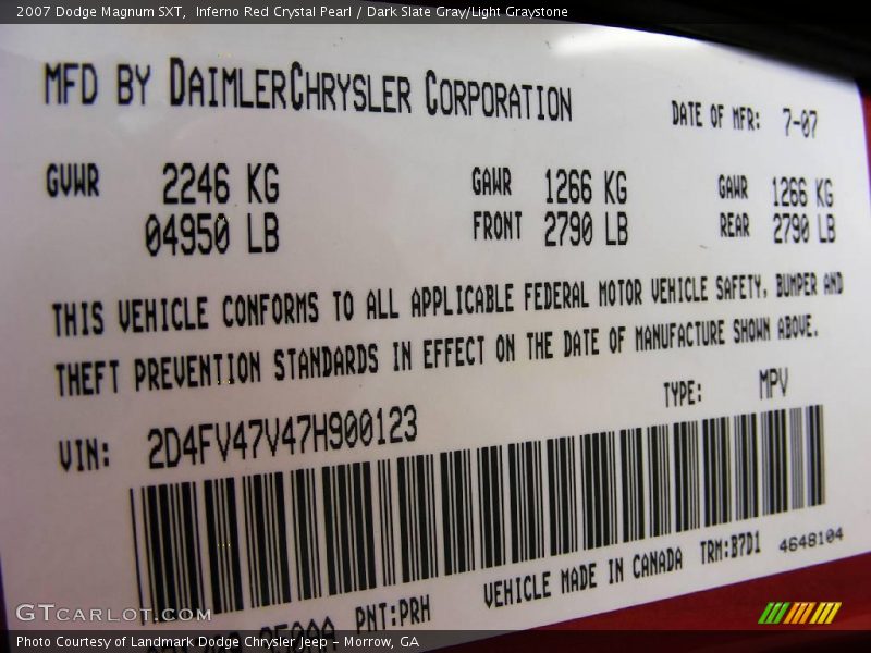 Inferno Red Crystal Pearl / Dark Slate Gray/Light Graystone 2007 Dodge Magnum SXT