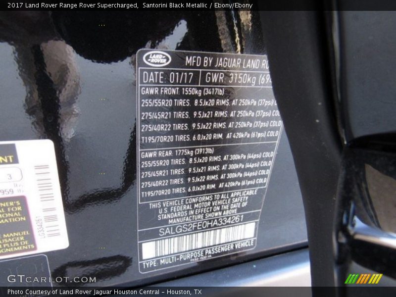 Santorini Black Metallic / Ebony/Ebony 2017 Land Rover Range Rover Supercharged