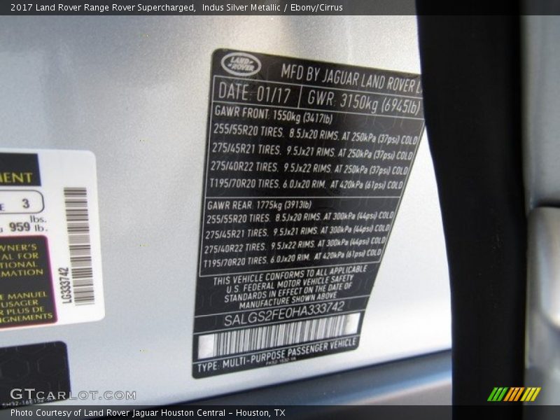 Indus Silver Metallic / Ebony/Cirrus 2017 Land Rover Range Rover Supercharged