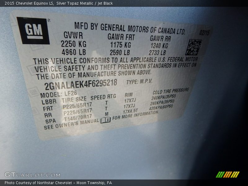Silver Topaz Metallic / Jet Black 2015 Chevrolet Equinox LS