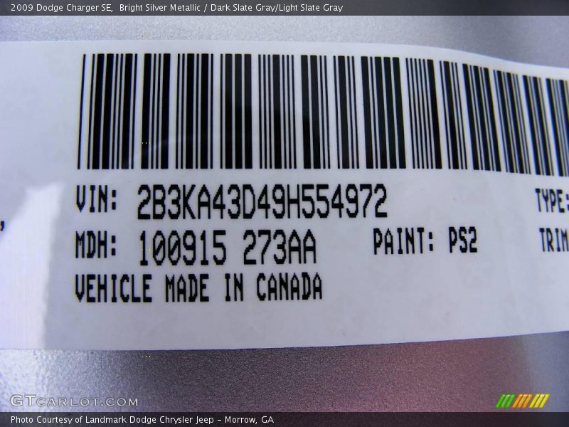 Bright Silver Metallic / Dark Slate Gray/Light Slate Gray 2009 Dodge Charger SE