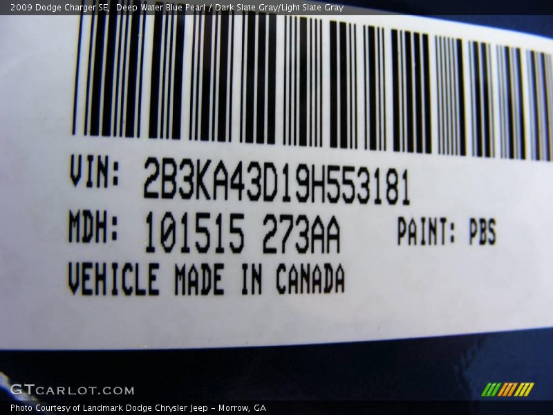 Deep Water Blue Pearl / Dark Slate Gray/Light Slate Gray 2009 Dodge Charger SE