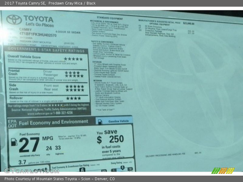Predawn Gray Mica / Black 2017 Toyota Camry SE