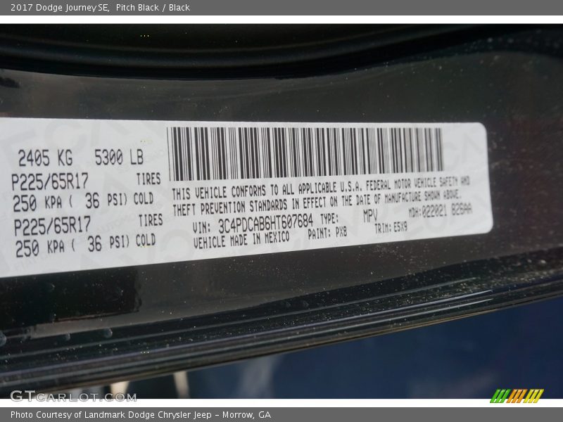 Pitch Black / Black 2017 Dodge Journey SE