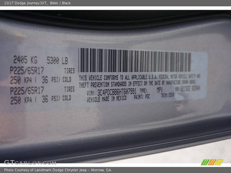 2017 Journey SXT Billet Color Code PSC