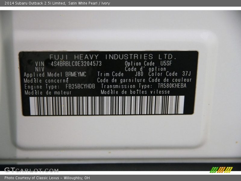 Satin White Pearl / Ivory 2014 Subaru Outback 2.5i Limited