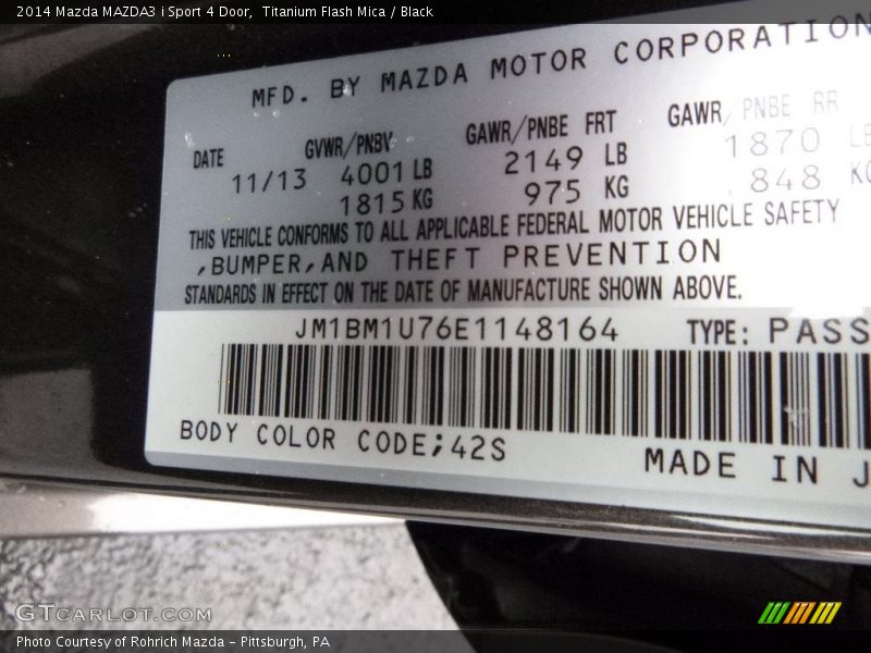 Titanium Flash Mica / Black 2014 Mazda MAZDA3 i Sport 4 Door