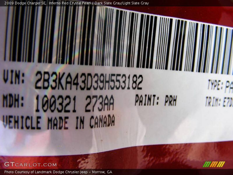 Inferno Red Crystal Pearl / Dark Slate Gray/Light Slate Gray 2009 Dodge Charger SE