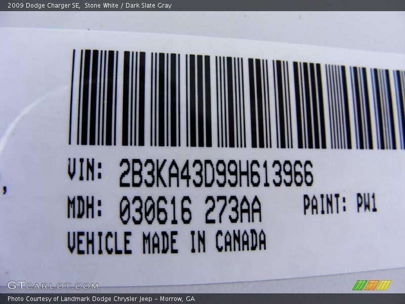 Stone White / Dark Slate Gray 2009 Dodge Charger SE