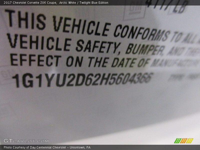 Arctic White / Twilight Blue Edition 2017 Chevrolet Corvette Z06 Coupe