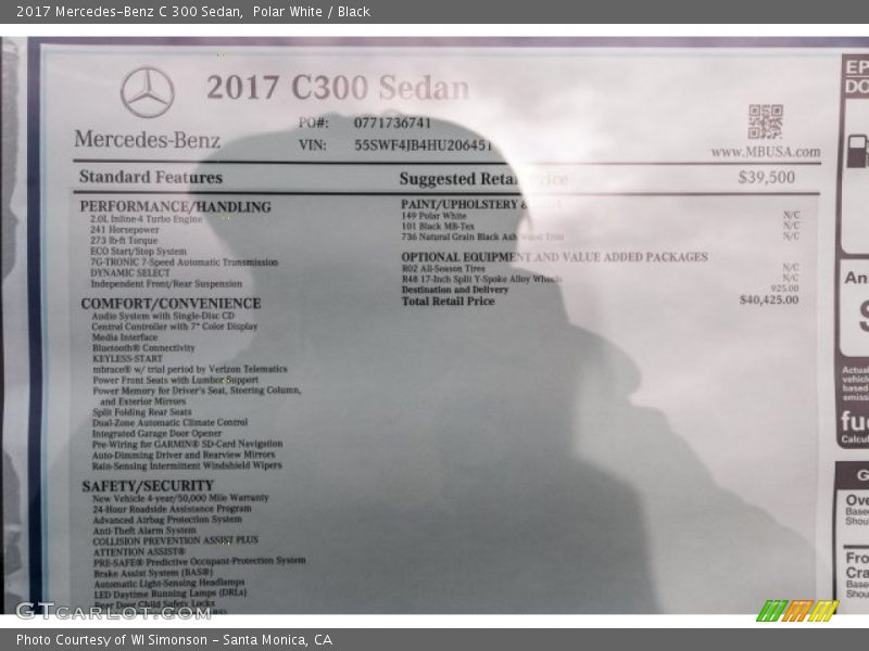 Polar White / Black 2017 Mercedes-Benz C 300 Sedan