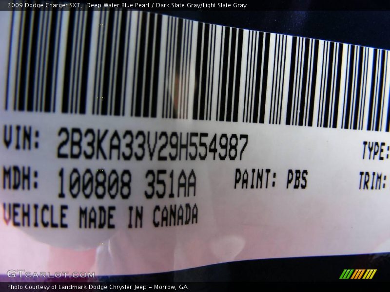 Deep Water Blue Pearl / Dark Slate Gray/Light Slate Gray 2009 Dodge Charger SXT