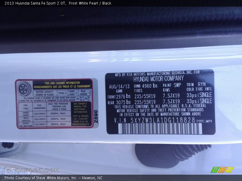 Frost White Pearl / Black 2013 Hyundai Santa Fe Sport 2.0T