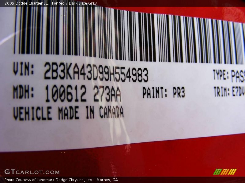 TorRed / Dark Slate Gray 2009 Dodge Charger SE