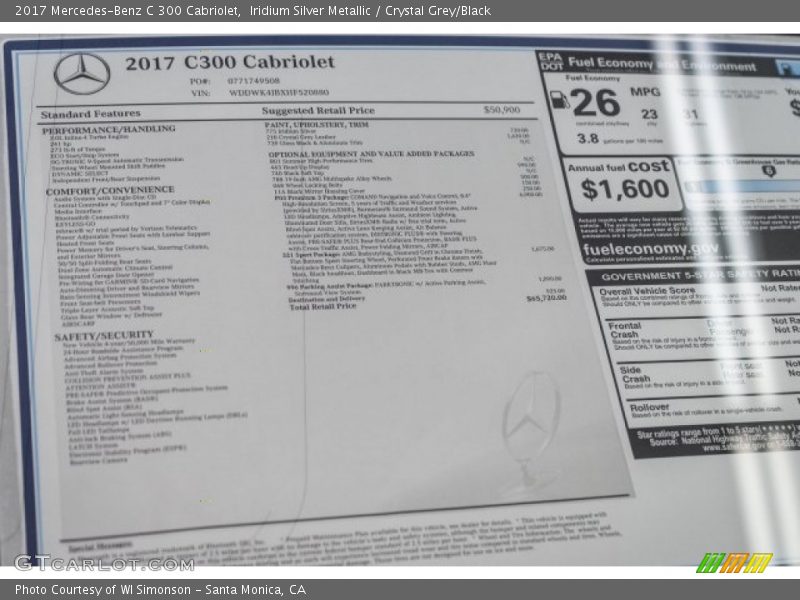 Iridium Silver Metallic / Crystal Grey/Black 2017 Mercedes-Benz C 300 Cabriolet