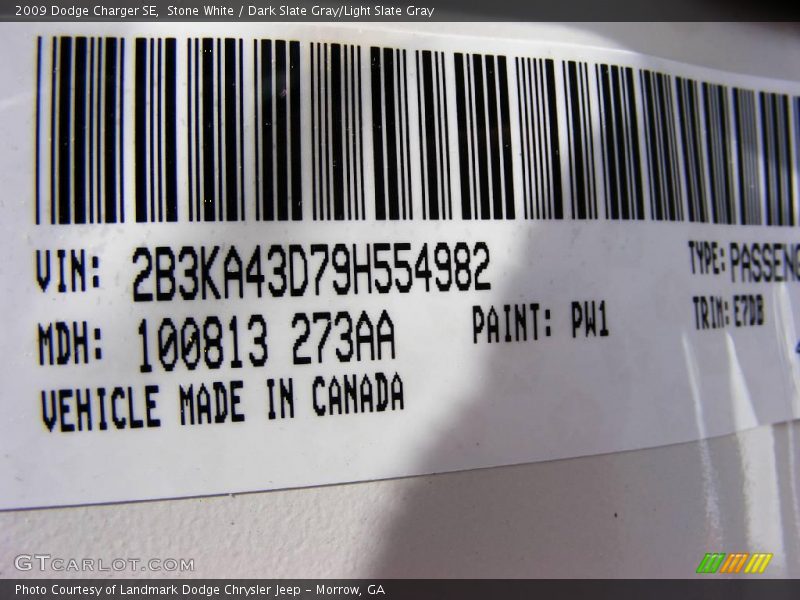 Stone White / Dark Slate Gray/Light Slate Gray 2009 Dodge Charger SE
