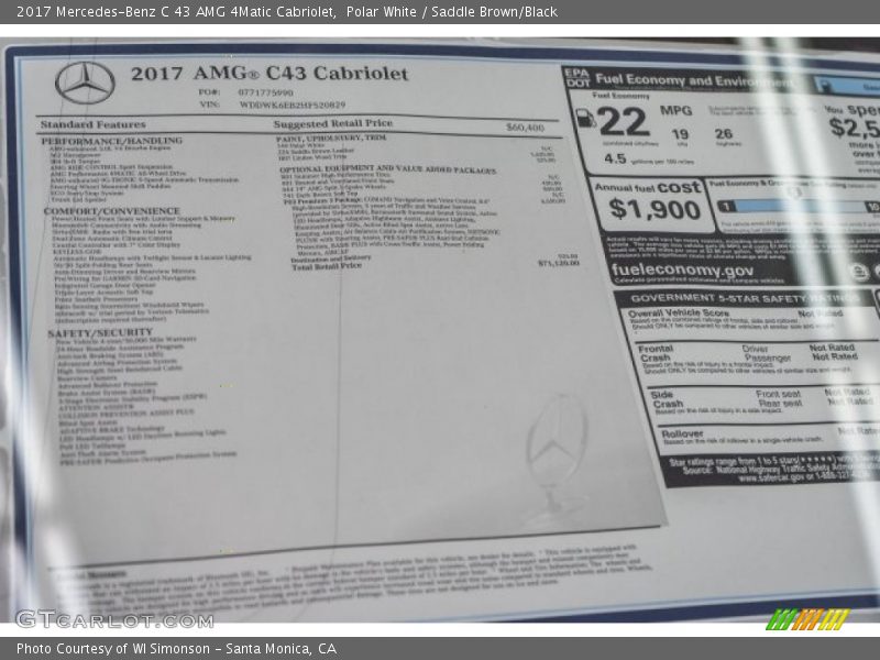  2017 C 43 AMG 4Matic Cabriolet Window Sticker