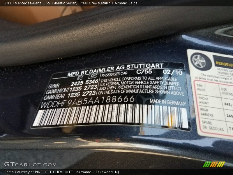Steel Grey Metallic / Almond Beige 2010 Mercedes-Benz E 550 4Matic Sedan