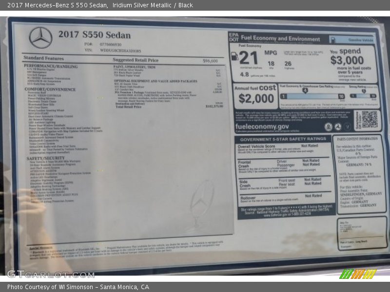 Iridium Silver Metallic / Black 2017 Mercedes-Benz S 550 Sedan