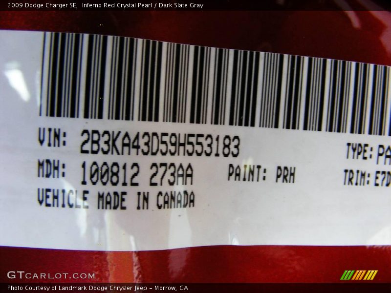 2009 Charger SE Inferno Red Crystal Pearl Color Code PRH