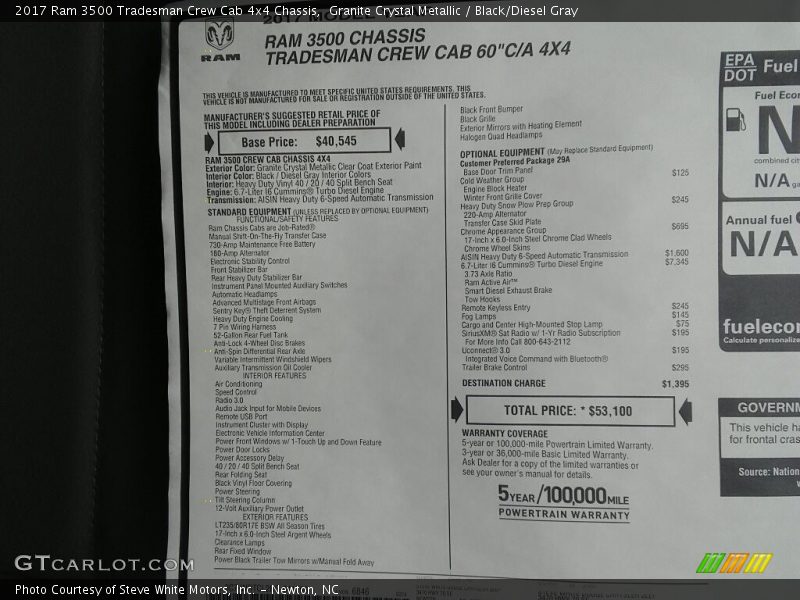 Granite Crystal Metallic / Black/Diesel Gray 2017 Ram 3500 Tradesman Crew Cab 4x4 Chassis