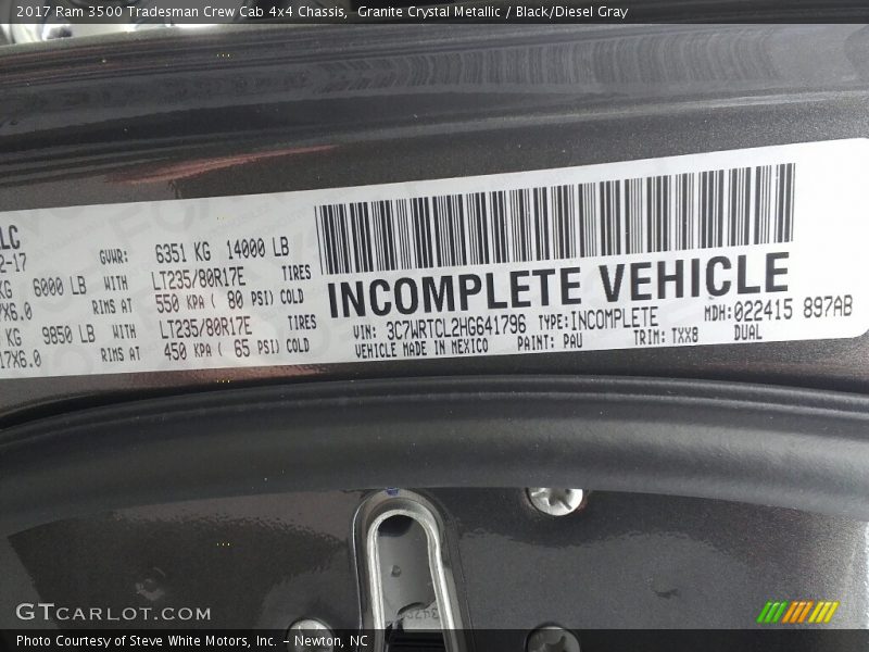 Granite Crystal Metallic / Black/Diesel Gray 2017 Ram 3500 Tradesman Crew Cab 4x4 Chassis