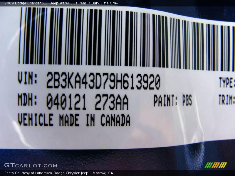 Deep Water Blue Pearl / Dark Slate Gray 2009 Dodge Charger SE