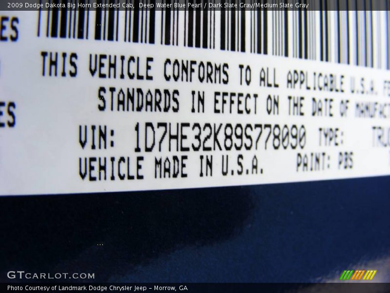 Deep Water Blue Pearl / Dark Slate Gray/Medium Slate Gray 2009 Dodge Dakota Big Horn Extended Cab