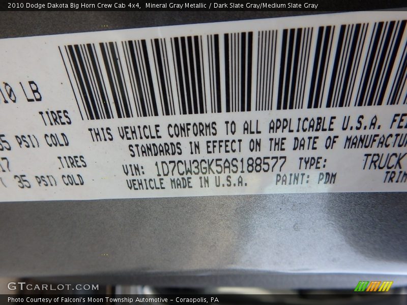 Mineral Gray Metallic / Dark Slate Gray/Medium Slate Gray 2010 Dodge Dakota Big Horn Crew Cab 4x4