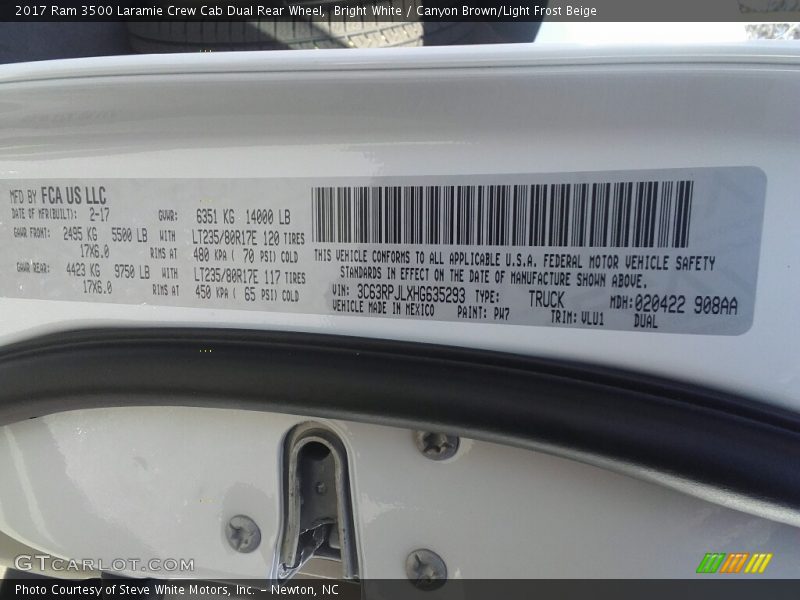 Bright White / Canyon Brown/Light Frost Beige 2017 Ram 3500 Laramie Crew Cab Dual Rear Wheel