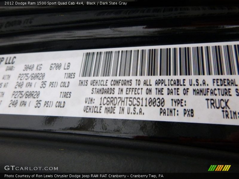 Black / Dark Slate Gray 2012 Dodge Ram 1500 Sport Quad Cab 4x4
