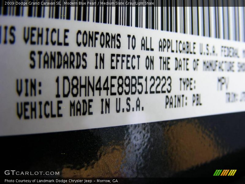 Modern Blue Pearl / Medium Slate Gray/Light Shale 2009 Dodge Grand Caravan SE