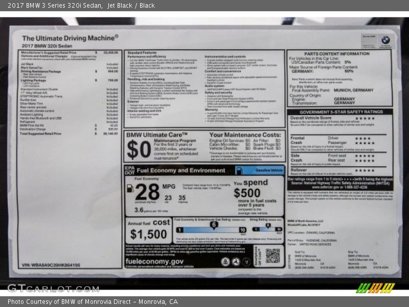 Jet Black / Black 2017 BMW 3 Series 320i Sedan