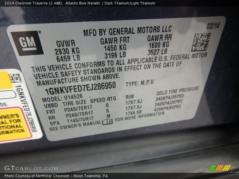 Atlantis Blue Metallic / Dark Titanium/Light Titanium 2014 Chevrolet Traverse LS AWD