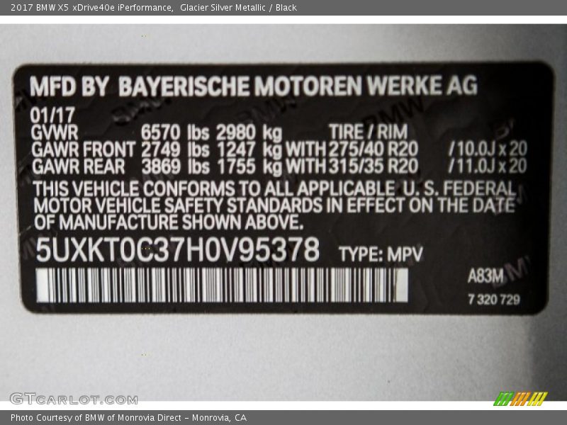 2017 X5 xDrive40e iPerformance Glacier Silver Metallic Color Code A83