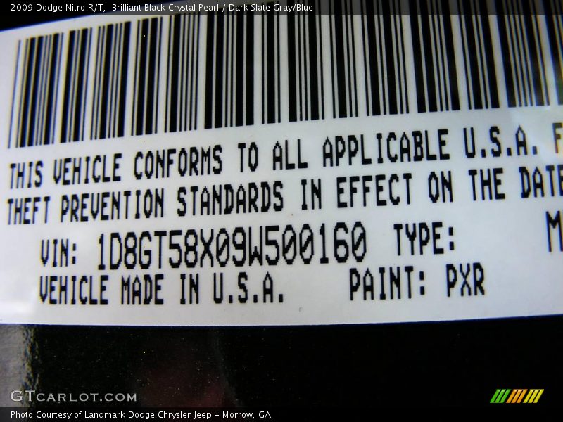 Brilliant Black Crystal Pearl / Dark Slate Gray/Blue 2009 Dodge Nitro R/T