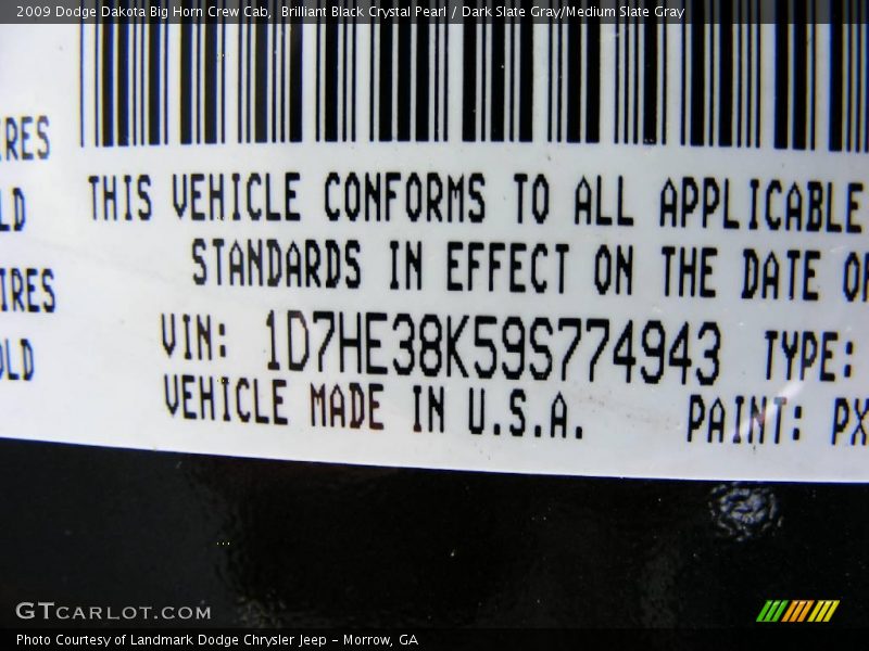 Brilliant Black Crystal Pearl / Dark Slate Gray/Medium Slate Gray 2009 Dodge Dakota Big Horn Crew Cab