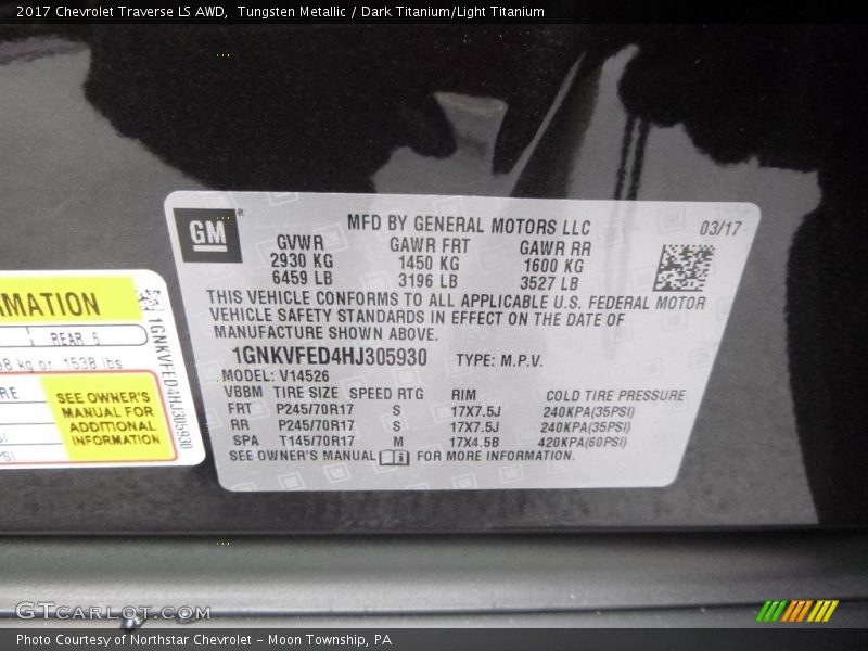 Tungsten Metallic / Dark Titanium/Light Titanium 2017 Chevrolet Traverse LS AWD