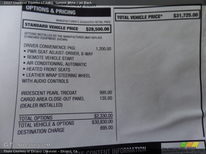Summit White / Jet Black 2017 Chevrolet Equinox LT AWD