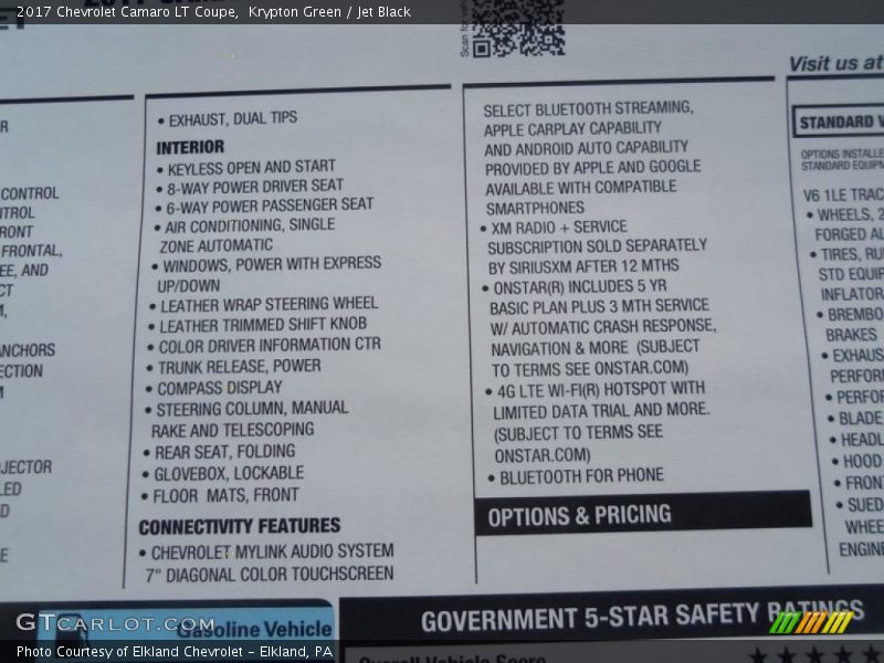 Krypton Green / Jet Black 2017 Chevrolet Camaro LT Coupe