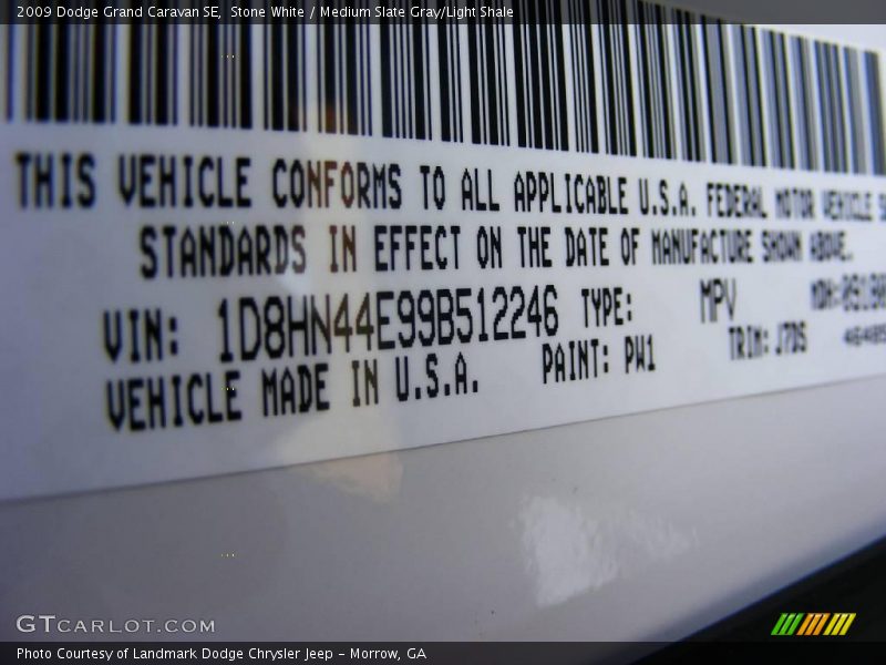 Stone White / Medium Slate Gray/Light Shale 2009 Dodge Grand Caravan SE