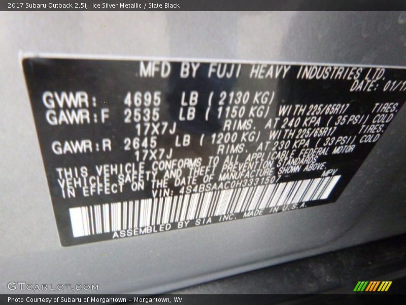 Ice Silver Metallic / Slate Black 2017 Subaru Outback 2.5i