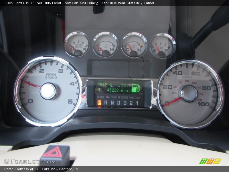 Dark Blue Pearl Metallic / Camel 2009 Ford F350 Super Duty Lariat Crew Cab 4x4 Dually