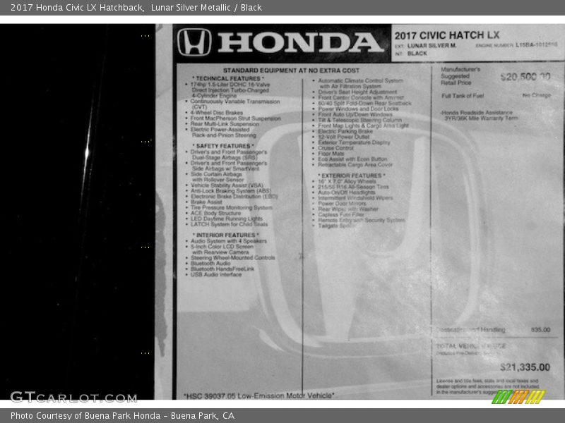 Lunar Silver Metallic / Black 2017 Honda Civic LX Hatchback