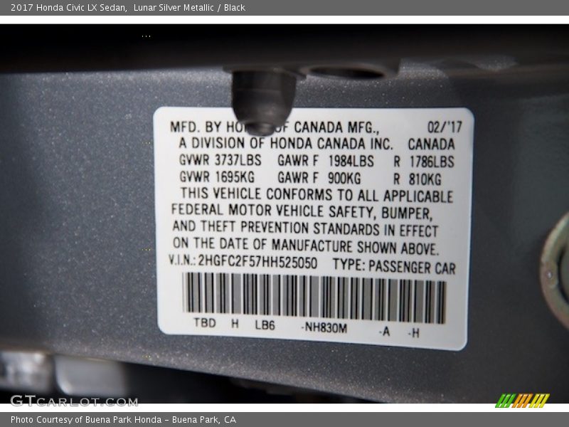 Lunar Silver Metallic / Black 2017 Honda Civic LX Sedan