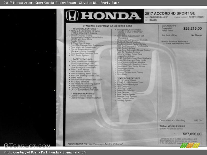 Obsidian Blue Pearl / Black 2017 Honda Accord Sport Special Edition Sedan
