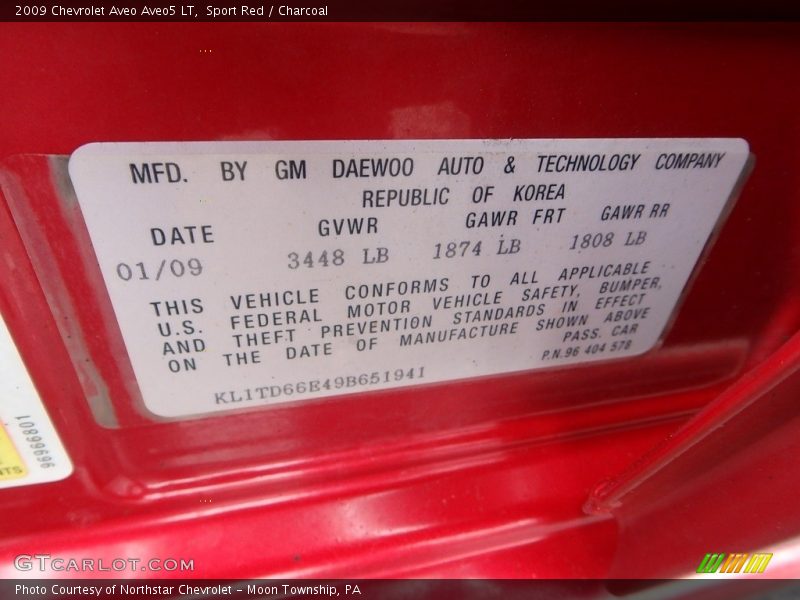 Sport Red / Charcoal 2009 Chevrolet Aveo Aveo5 LT
