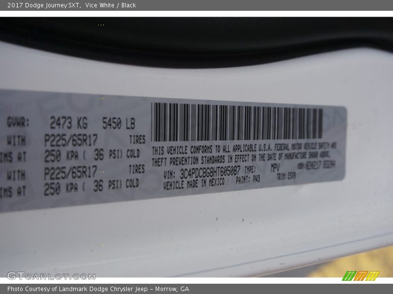Vice White / Black 2017 Dodge Journey SXT