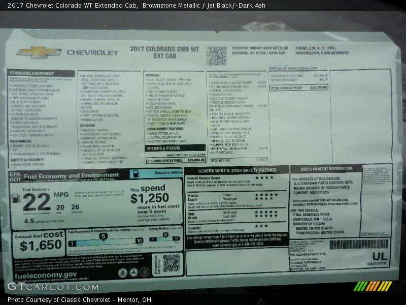  2017 Colorado WT Extended Cab Window Sticker